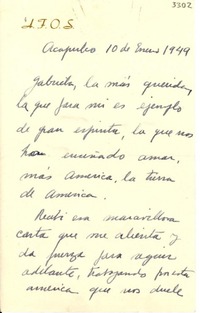 [Carta] 1949 ene. 10, Acapulco, [México] [a] Gabriela Mistral