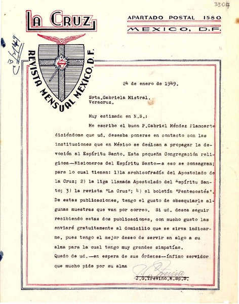 [Carta] 1949 ene. 24, México, D. F. [a] Gabriela Mistral, Veracruz, [México]