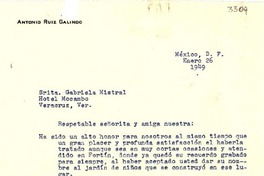 [Carta] 1949 ene. 26, México, D. F. [a] Gabriela Mistral, Hotel Mocambo, Veracruz, Ver., [México]