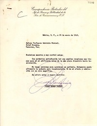 [Carta] 1949 ene. 29, México, D. F. [a] Gabriela Mistral, Hotel Mocambo, Veracruz, Ver., [México]