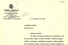 [Carta] 1949 feb. 3, [México?] [a] Gabriela Mistral, Veracruz, Ver., [México]