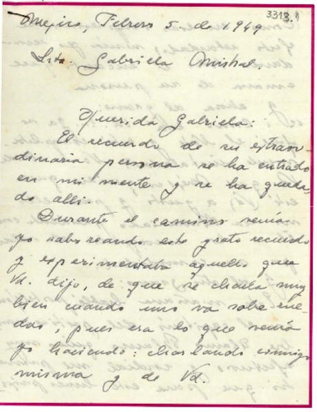 [Carta] 1949 feb. 5, Méjico [a] Gabriela Mistral
