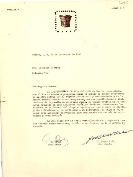 [Carta] 1948 dic. 28, México D.F [a] Gabriela Mistral, Orizaba, Veracruz