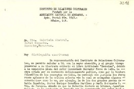 [Carta] [1949?], México, D. F., México [a] Gabriela Mistral, Hotel Mocambo, Mocambo, Veracruz, [México]