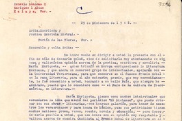 [Carta] 1948 dic. 29, Xalapa, Veracruz [a] Gabriela Mistral, Veracruz