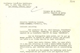 [Carta] 1949 feb. 10, México D.F [a] Gabriela Mistral, Veracruz