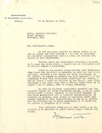[Carta] 1949 feb. 14, México [a] Gabriela Mistral, Veracruz