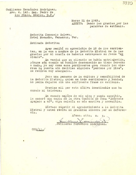 [Carta] 1949 mar. 21, México D.F [a] Consuelo Saleva, Veracruz