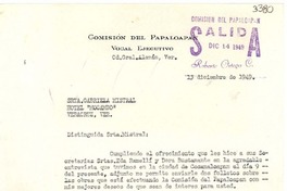 [Carta] 1949 dic. 13, Ver., [México] [a la] Srta. Gabriela Mistral, Hotel Mocambo, Veracruz, Ver., [México]