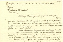 [Carta] 1950 ene. 23, Jalapa- Enríquez, [México] [a] Gabriela Mistral, Veracruz, [México]