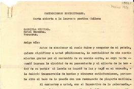 [Carta] 1950 feb., [México], D. F. [a] Gabriela Mistral, Hotel Mocambo, Veracruz, [México]