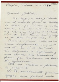 [Carta] 1950 feb. 10, México [a] Gabriela [Mistral]
