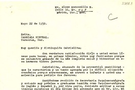 [Carta] 1950 mayo 22, Mérida, Yuc., [México] [a] Gabriela Mistral, Veracruz, Ver., [México]