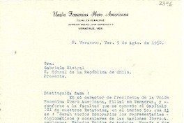 [Carta] 1950 ago. 9, H. Veracruz, Ver., [México] [a] Gabriela Mistral, H. Cónsul de la República de Chile
