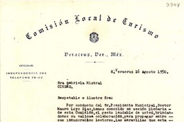 [Carta] 1950 ago. 16, Veracruz, México [a] Gabriela Mistral
