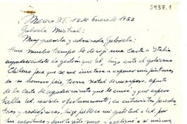 [Carta] 1952 ene. 15, México D.F [a] Gabriela Mistral