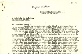 [Carta] 1952 ago 26, Hermosillo, Sonora, México [a] Gabriela Mistral, Nápoles, Italia