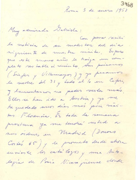 [Carta] 1952 ene. 3, Roma, [Italia] [a] Gabriela [Mistral]