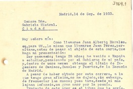 [Carta] 1933 sept. 14, Madrid, [España] [a] Gabriela Mistral