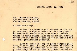 [Carta] 1940 abr. 10, Panamá [a] Gabriela Mistral, Río de Janeiro, Brasil
