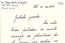 [Carta] 1950 oct. 10, Canal Zone, [Panamá] [a] Gabriela [Mistral]