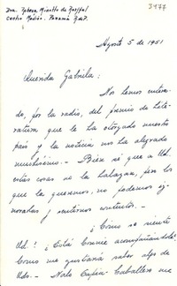[Carta] 1951 ago. 5, Panamá [a] Gabriela Mistral
