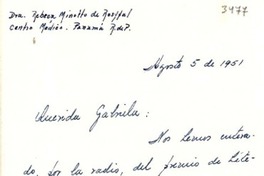[Carta] 1951 ago. 5, Panamá [a] Gabriela Mistral