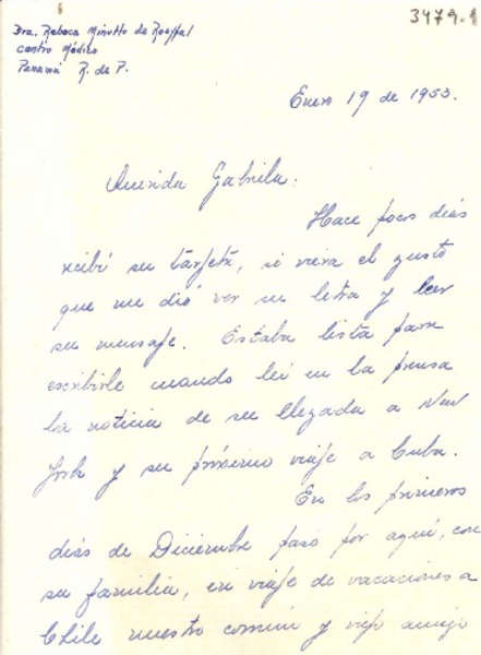 [Carta] 1953 ene. 19, Panamá [a] Gabriela Mistral