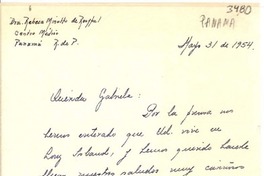 [Carta] 1954 mayo 31, Panamá [a] Gabriela Mistral