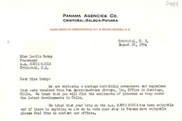 [Carta] 1954 ago. 25, Cristobal, C. Z., [Panamá] [a] Lucila Godoy, SS Santa María