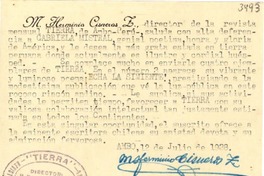 [Tarjeta] 1938 jul. 12, Ambo, Perú [a] Gabriela Mistral