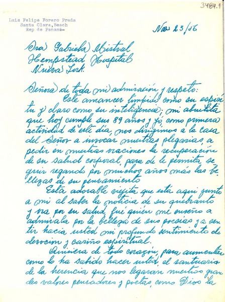 [Carta] 1956 nov. 23, Panamá [a] Gabriela Mistral, Nueva York
