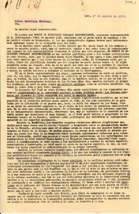 [Carta] 1938 ago. 1, Lima, [Perú] [a] Gabriela Mistral