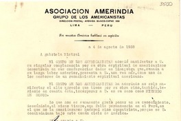 [Carta] 1938 ago. 4, Lima, Perú [a] Gabriela Mistral