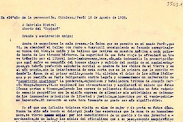 [Carta] 1938 ago. 16, Chiclayo, [Perú] [a] Gabriela Mistral, abordo del "Copiapó"