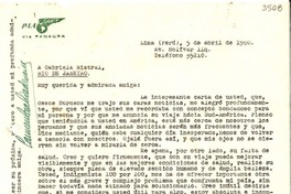 [Carta] 1940 abr. 5, Lima, Perú [a] Gabriela Mistral, Río de Janeiro