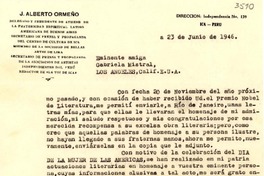 [Carta] 1946 jun. 23, Ica, Perú [a] Gabriela Mistral, Los Angeles, Calif., E.U.A