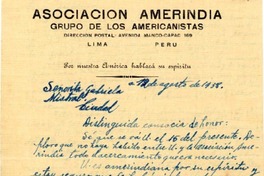 [Carta] 1938 ago. 12, Lima, Perú [a] Gabriela Mistral