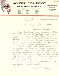 [Carta] 1945 nov. 12, Cuzco, Perú [a] Gabriela Mistral