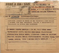 [Telegrama] 1945 nov. 17, Vaparaíso [i.e. Valparaíso], [Chile] [a] Gabriela Mistral, Consulado chileno, Petrópolis, [Brasil]