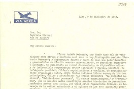 [Carta] 1943 dic. 9, Lima [a] Gabriela Mistral, Rio de Janeiro