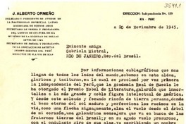 [Carta] 1945 nov. 20, Ica, Perú [a] Gabriela Mistral, Río de Janeiro, Brasil