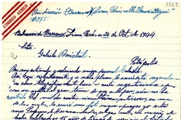[Carta] 1944 oct. 20, Lima, Perú [a] Gabriela Mistral, Petrópolis
