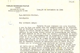 [Carta] 1944 nov. 20, Lima [a] Gabriela Mistral, Petrópolis