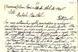 [Carta] 1945 abr. 24, Lima, Perú [a] Gabriela Mistral