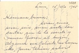 [Carta] 1945 jul. 15, Lima, [Perú] [a] Gabriela Mistral