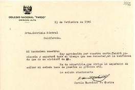 [Carta] 1946 sept. 13, Chincha Alta, [Perú] [a] Gabriela Mistral, California