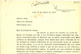 [Carta] 1947 abr. 22, Lima [a] Gabriela Mistral, Washington, D.C.