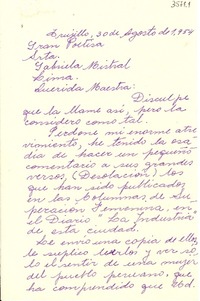 [Carta] 1954 ago. 30, Trujillo, [Perú] [a] Gabriela Mistral, Lima