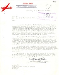 [Carta] 1954 sept. 24, Huancayo, [Perú] [al] Embajador de Chile en Lima